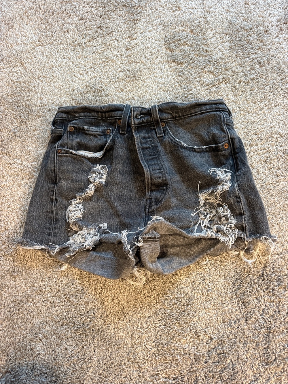 Signature by Levi Strauss Distressed Black Denim Cutoff Shorts